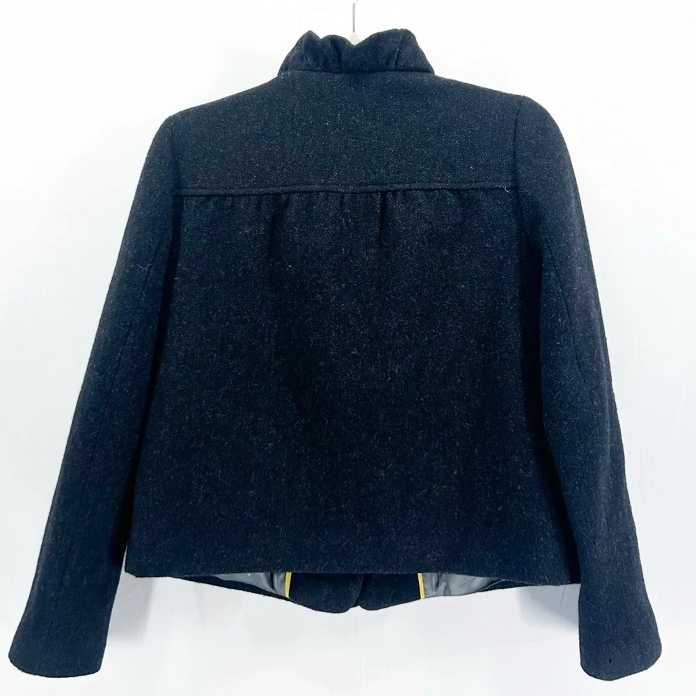 Y2K J. Crew Fiona 100% Wool Heathered Grey Cropped Ruffle Jacket Size 2 - Picture 5 of 7